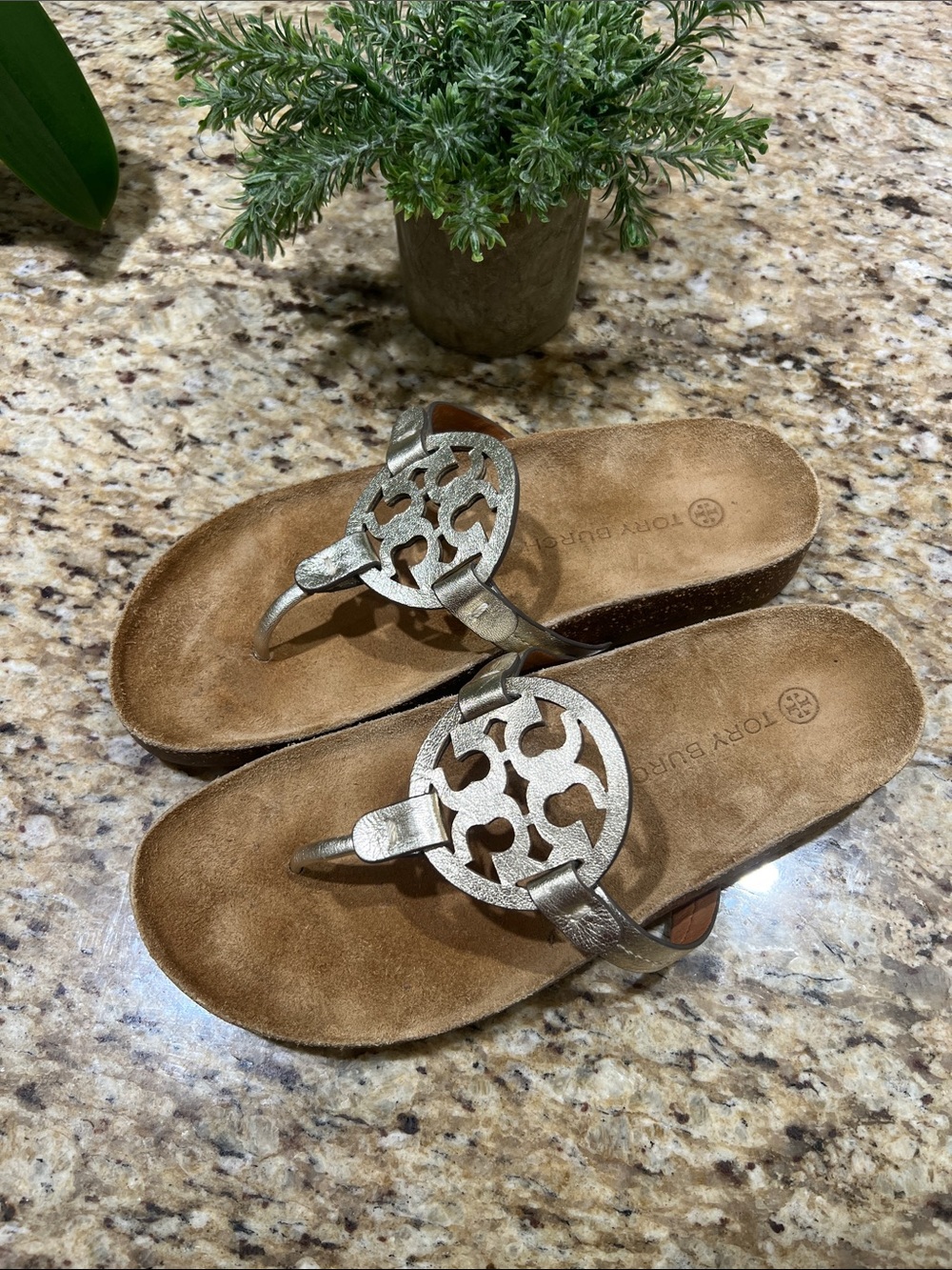 Tory Burch Miller Cloud Gold/Natural Sandals 8.5M